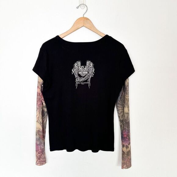 Harley Davidson Women’s 2014 Shiawassee Birch Run, MI Semi Sheer Tattoo Sleeve L - Picture 2 of 8